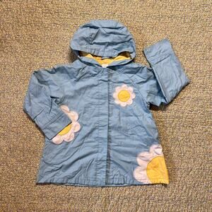 GYMBOREE GIRLS FLORAL BLUE RAINCOAT SIZE 6/7 EUC